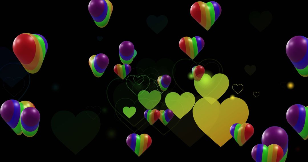 Vibrant Rainbow Hearts on Dark Background for Pride and Equality