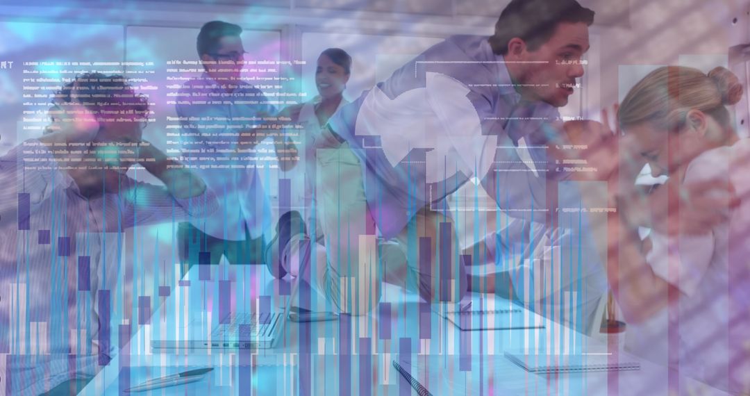 Business Team Conflict with Data Overlay Illustrating Market Volatility