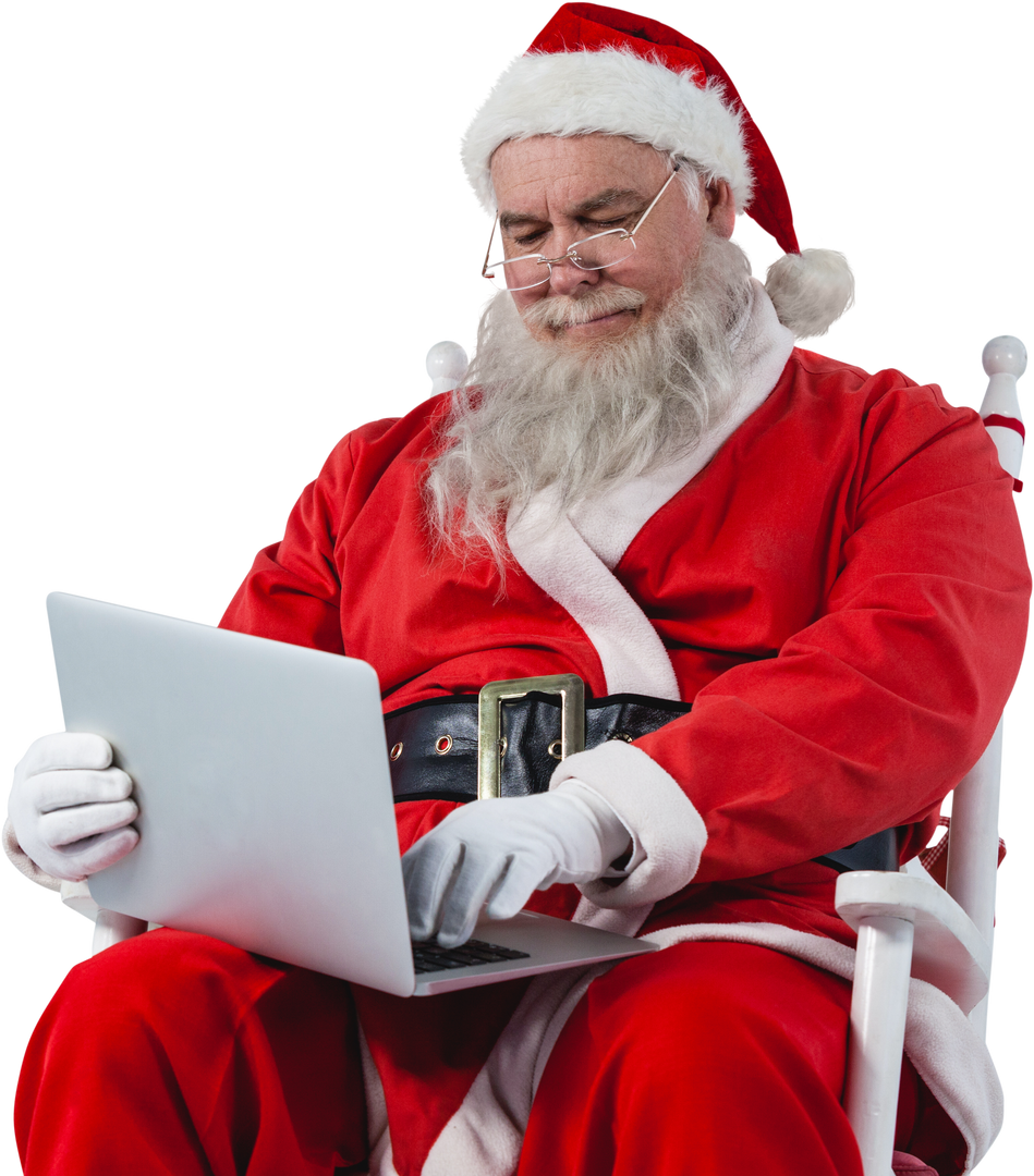 Santa Claus Sitting on Chair Using Laptop in Transparent Background - Download Free Stock Images Pikwizard.com