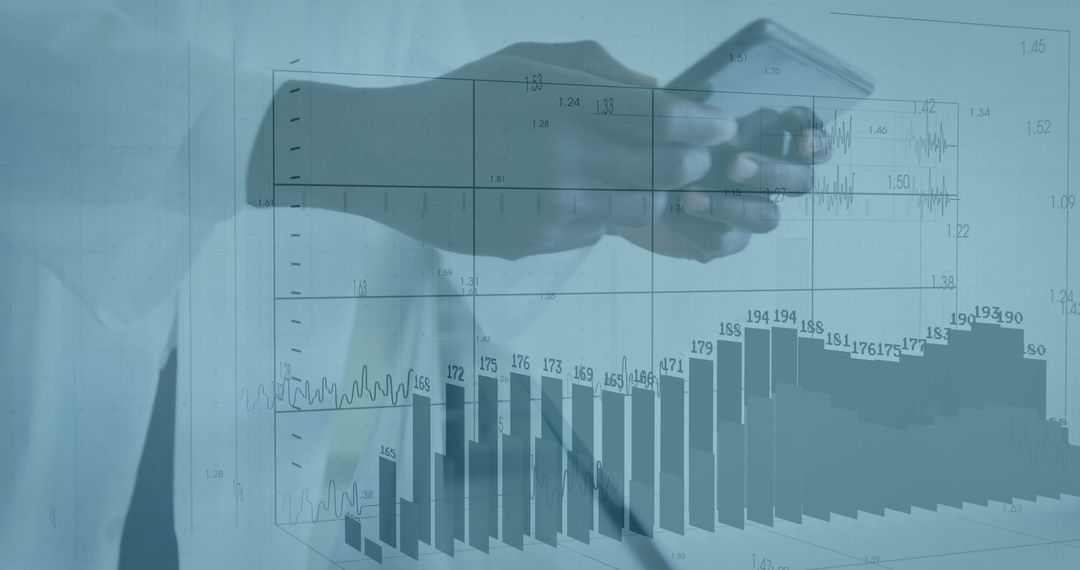 Business Professional Analyzing Data on Smartphone with Analytics Overlay