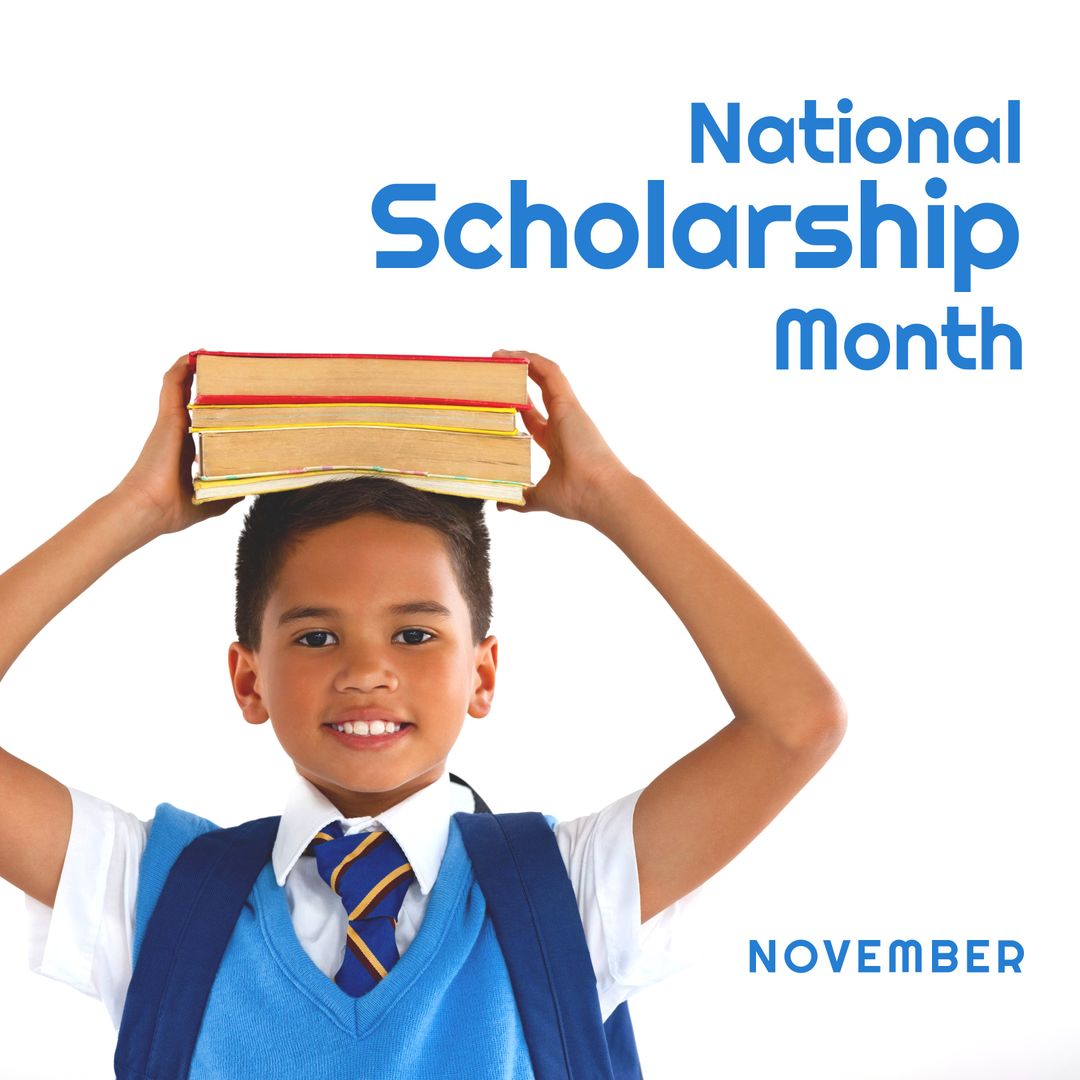 Child Celebrating National Scholarship Month with Books