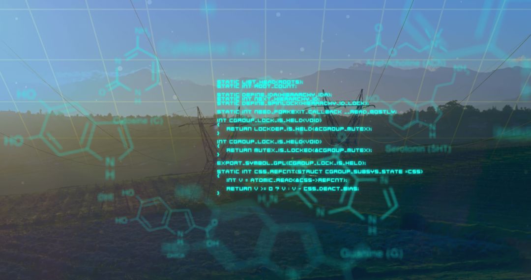 Digital Code and Chemistry on Sunset Transmission Field Background