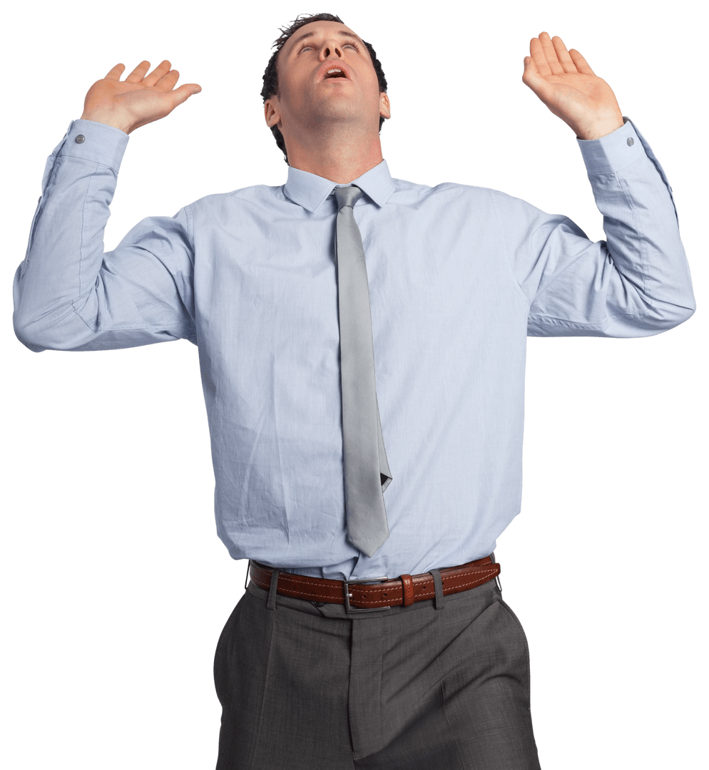 Serious Businessman Gazing Upward Transparent Background