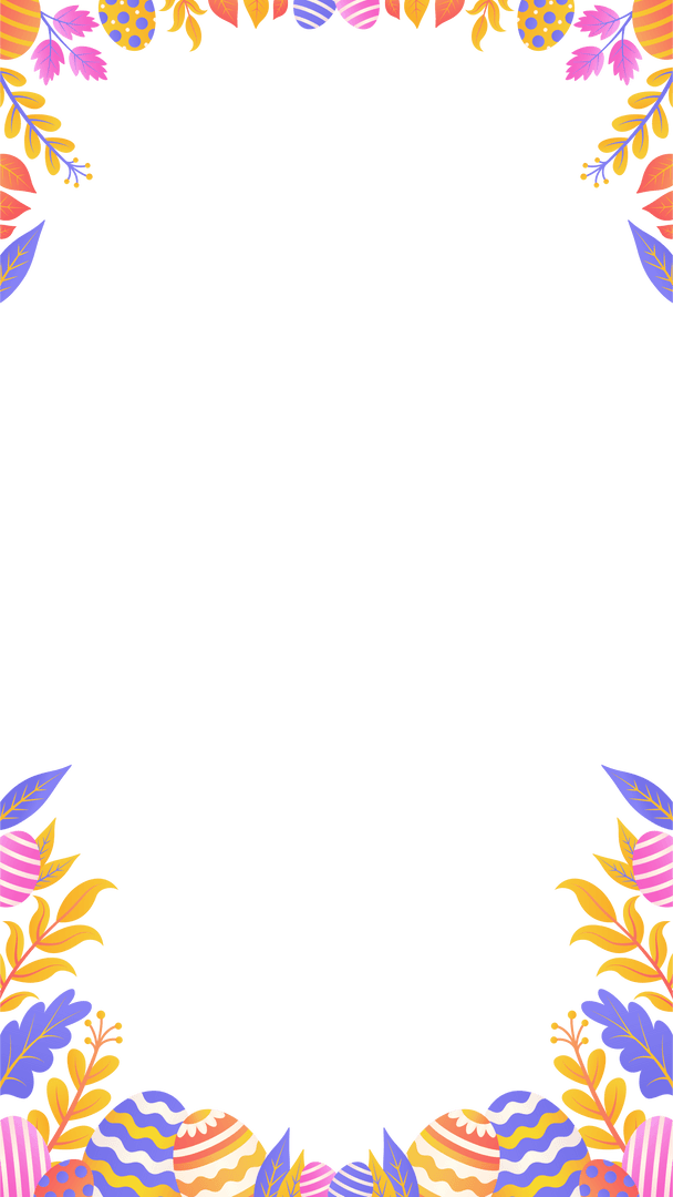 Transparent Easter Frame with Pastel Eggs and Foliage