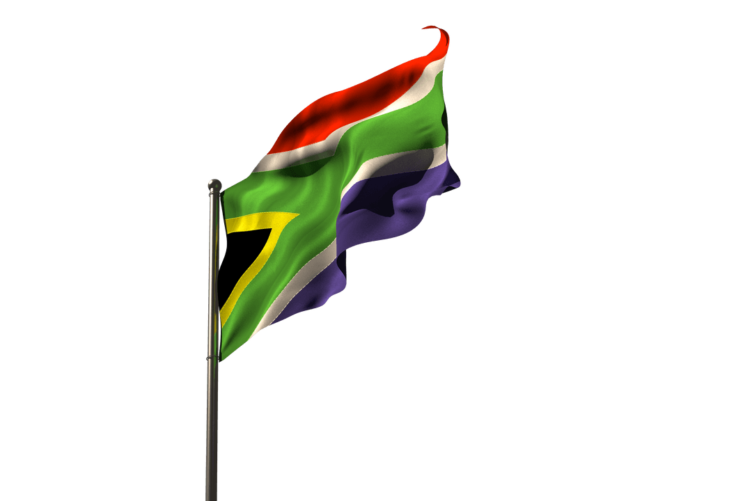 South African Flag Waving on Transparent Background Minimalist