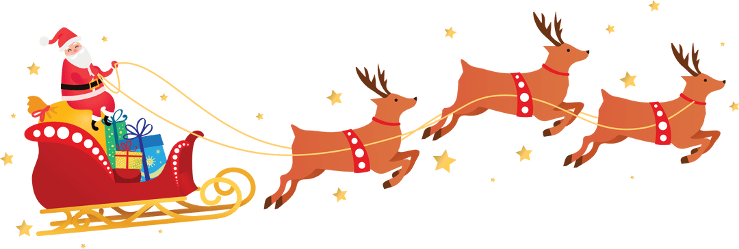 Santa Claus in Sleigh with Reindeers Transparent Background
