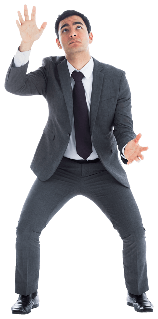 Dedicated Businessman Catching on Transparent Background