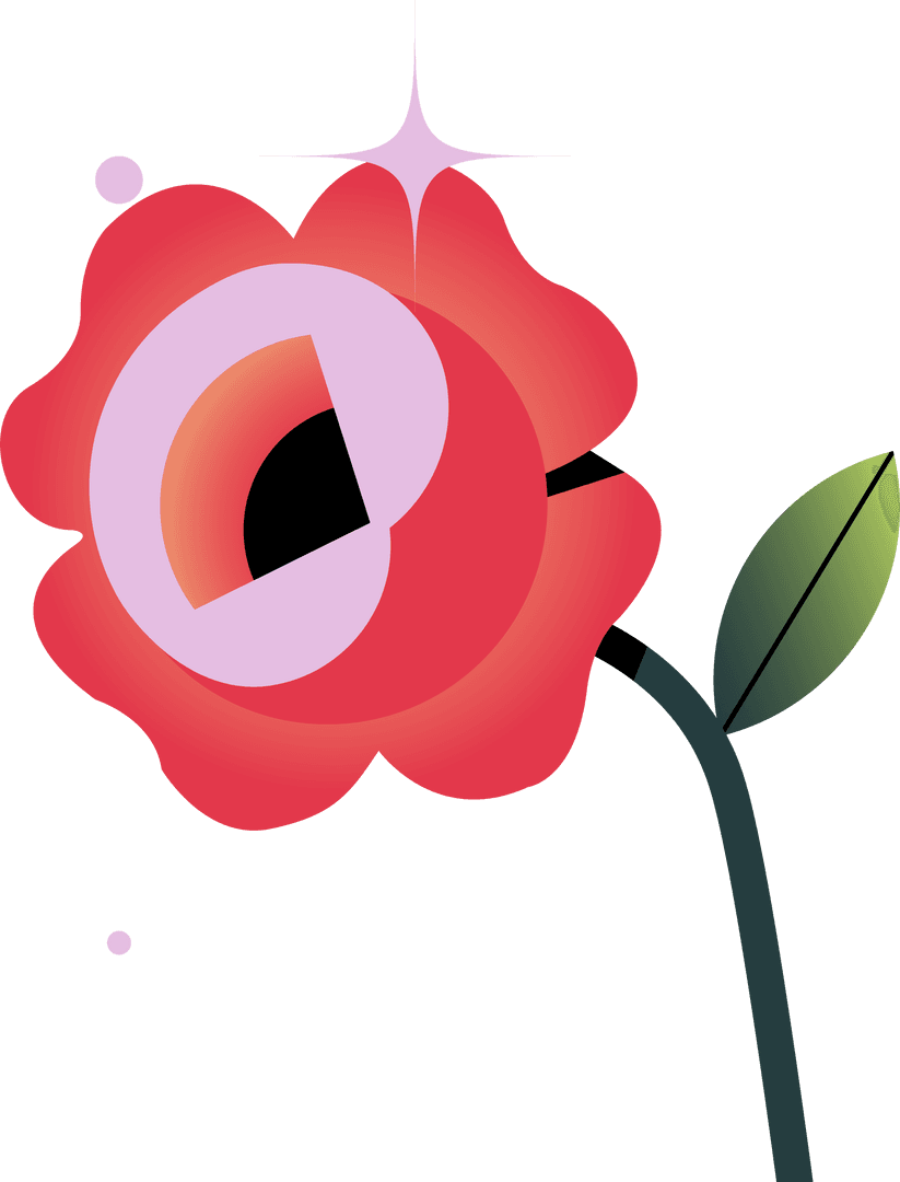 Minimal Geometric Flower with Sparkles on Transparent Background