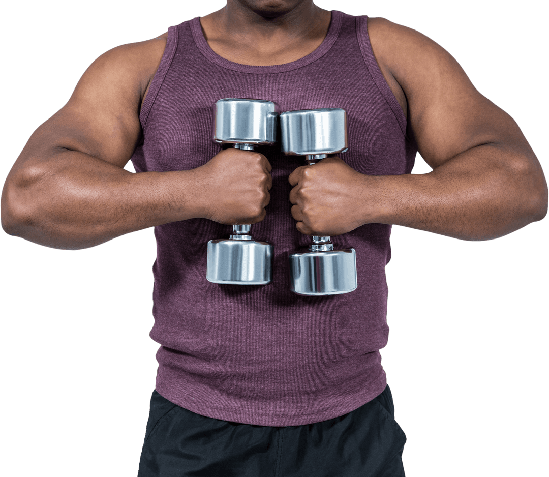 Transparent Background Man Lifting Dumbbells in Gym Attire