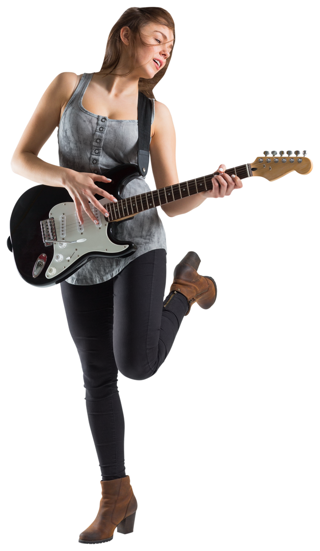 Dynamic Young Girl Playing Electric Guitar on Transparent Background - Download Free Stock Images Pikwizard.com