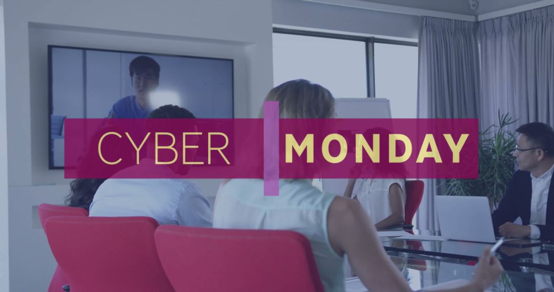 Cyber Monday Business Meeting with Diverse Team in Modern Office