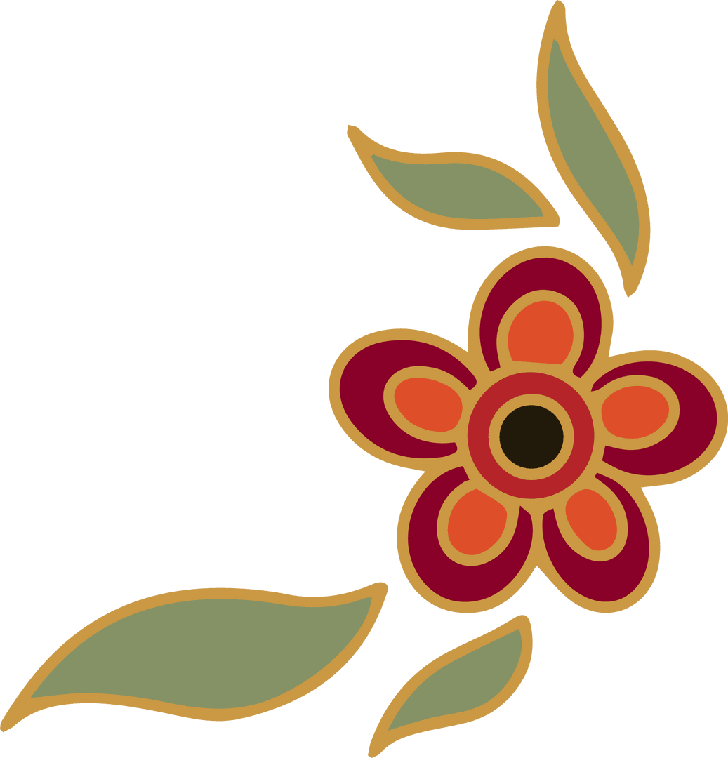 Colorful Floral Motif with Maroon Petals on Transparent Background