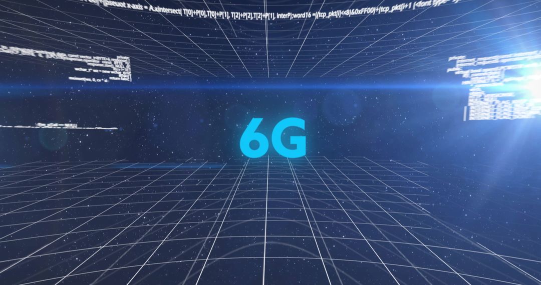 Futuristic 6G Technology Concept with Digital Grid and Dynamic Data Visualization