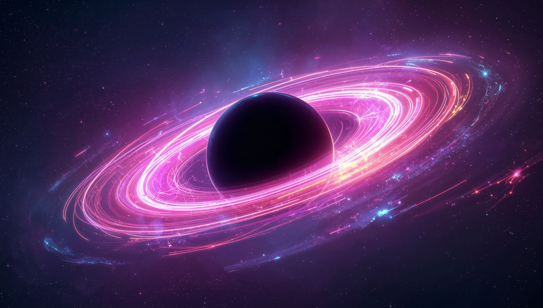 Colorful Neon Cosmic Swirls Around Dark Celestial Sphere