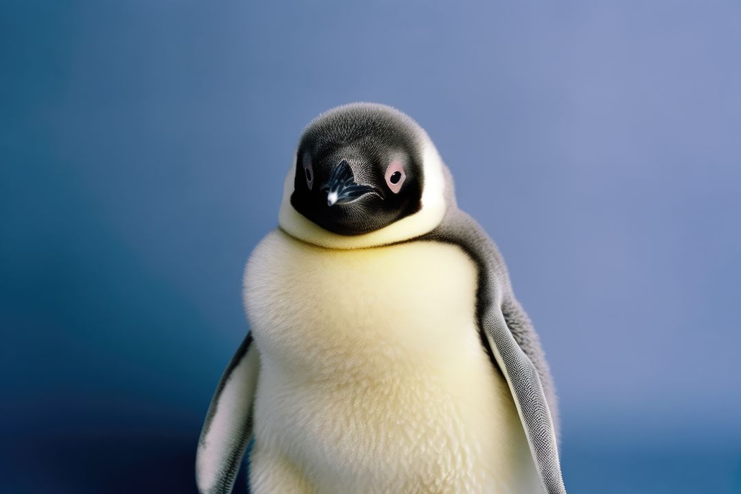 Close up of emperor penguin on blue background, created using generative ai technology - Free Images, Stock Photos and Pictures on Pikwizard.com