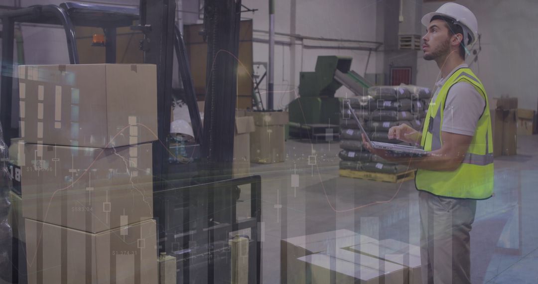Warehouse Worker Analyzing Digital Stats in Efficient Supply Chain Management