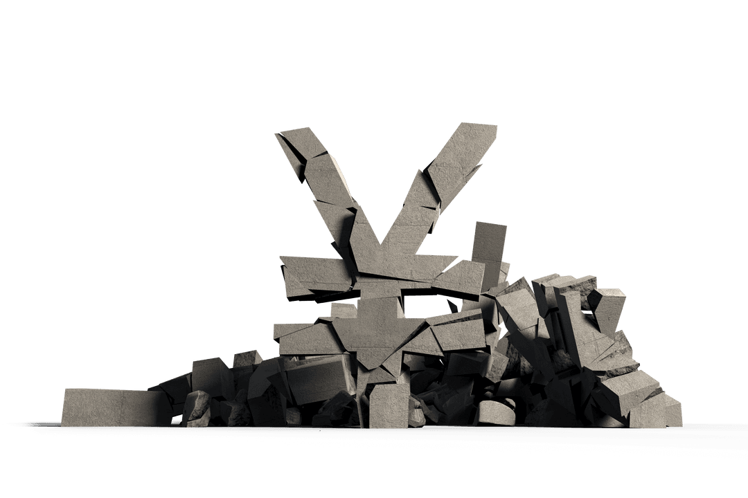 Destroyed Stone Yen Symbol on Transparent Background