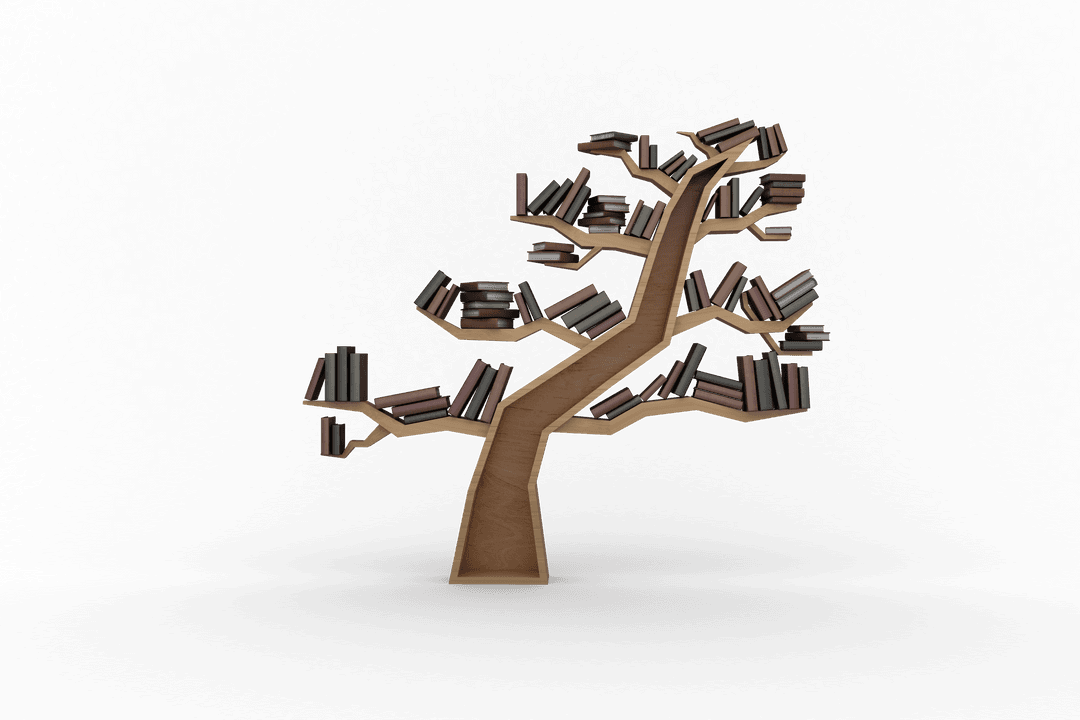 Transparent Tree Shaped Bookshelf with Books Isolated
