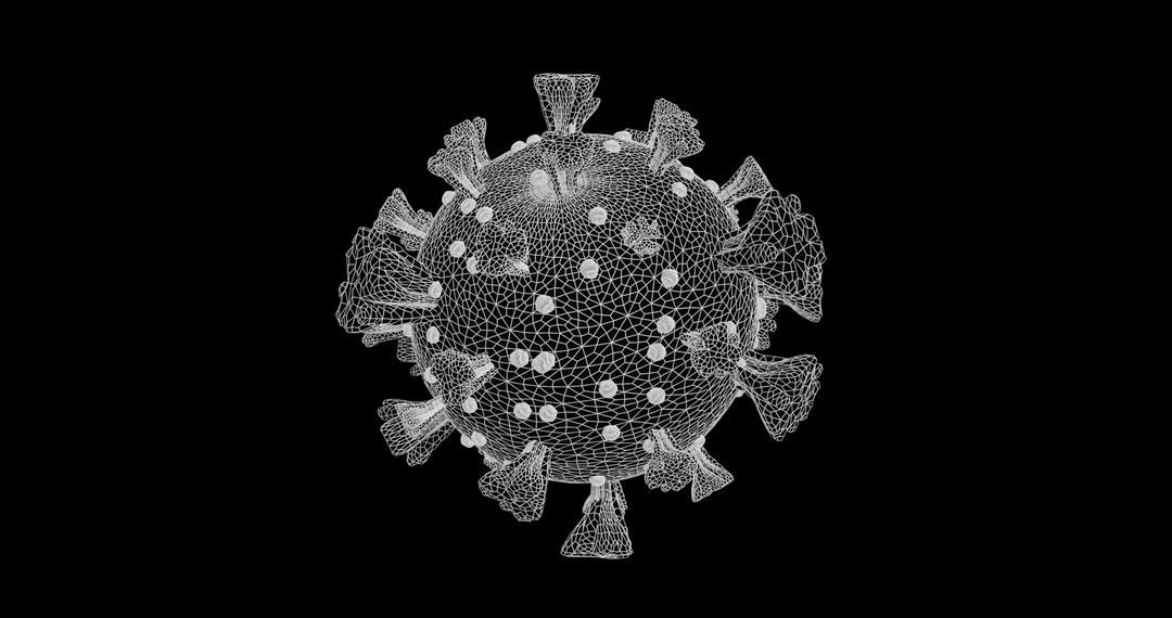 Digital Visualization of Spinning Coronavirus Cell on Black Background