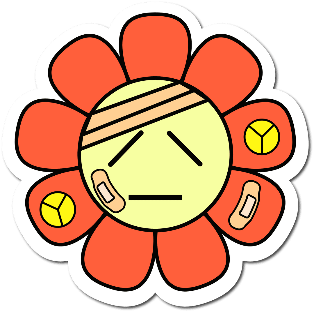 Whimsical Transparent Injured Flower Emoticon with Bandages