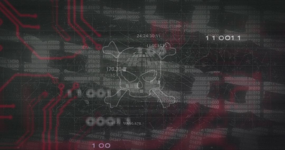 Digital Skull Symbolizing Cybersecurity Threats on Digital Network