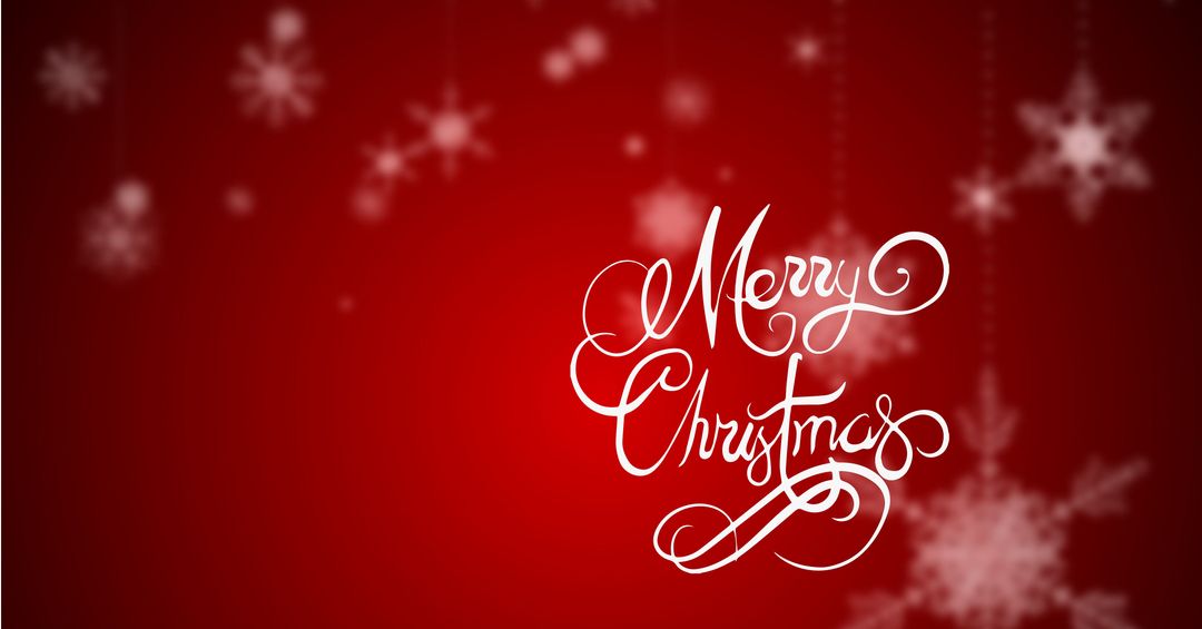 Elegant Merry Christmas Script on Red Snowy Background