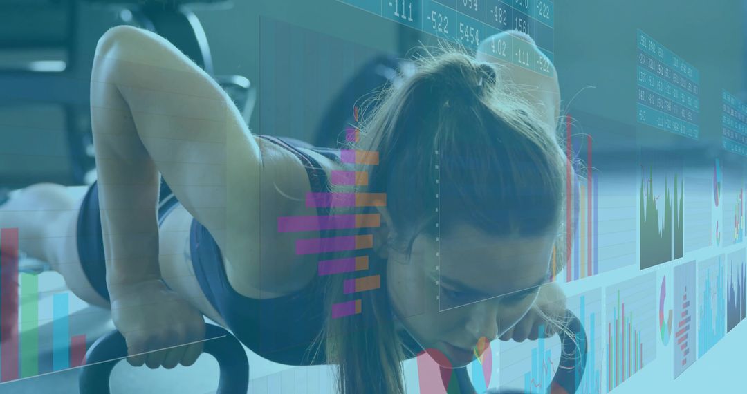 Athletic Woman Exercising with Digital Data Overlays in Gym
