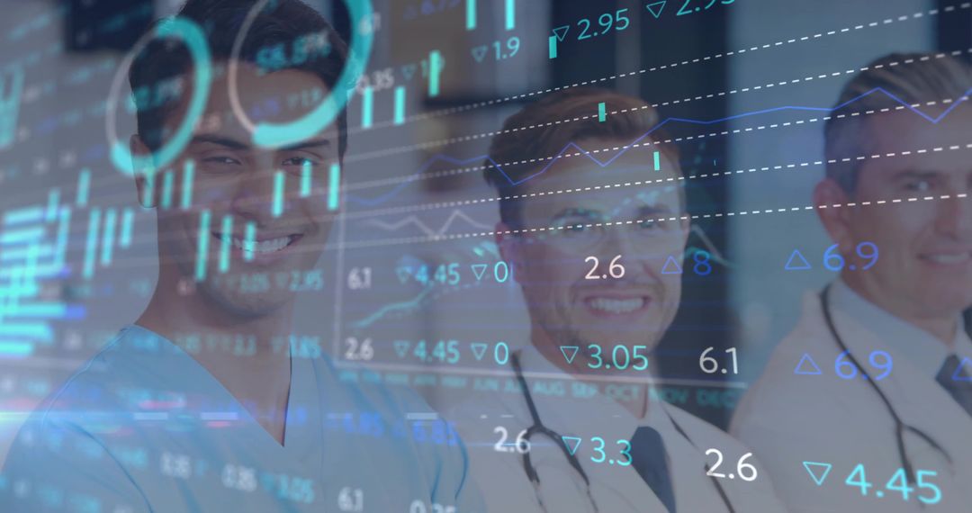 Team of Doctors Analyzing Digital Healthcare Data with Candlestick Charts