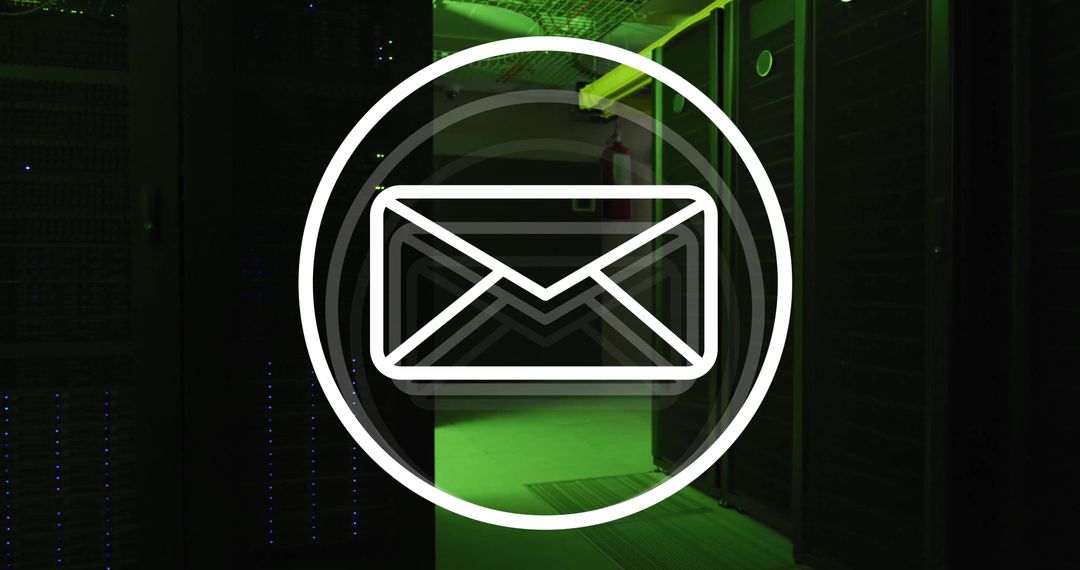 Digital Mail Icon over High-Tech Server Room