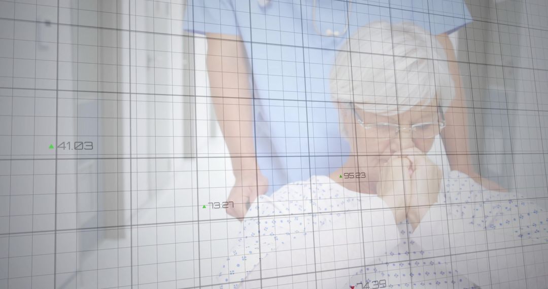 Senior Patient with Healthcare Worker and Analytic Overlay