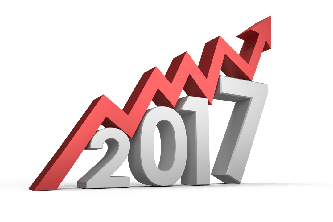 Transparent Vector Illustration of 2017 text with Red Upward Arrow