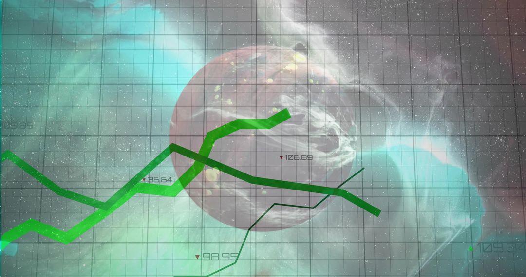 Futuristic Data Visualization in Space with Planet and Line Graphs
