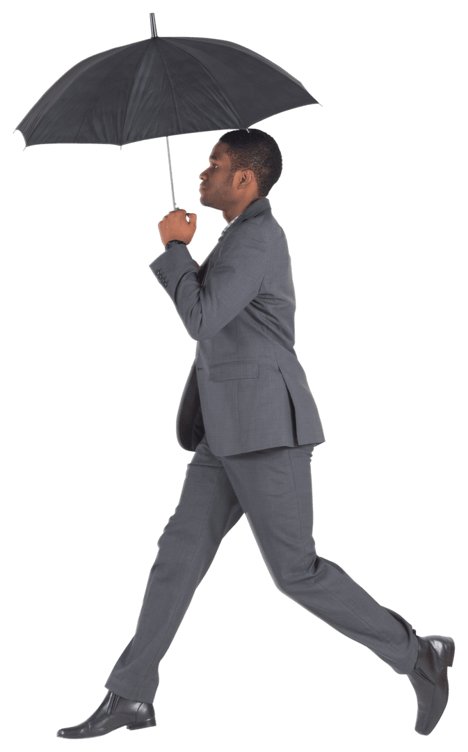 Confident Businessman Walking with Umbrella Transparent Background