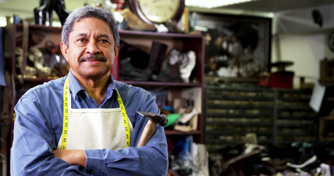 Portrait of Skilled Shoemaker in Traditional Workshop