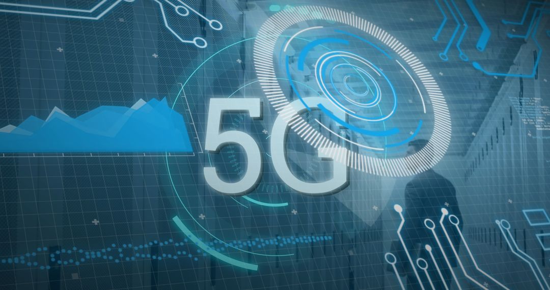 Businessman in High-Tech Networking Environment with 5G Hologram