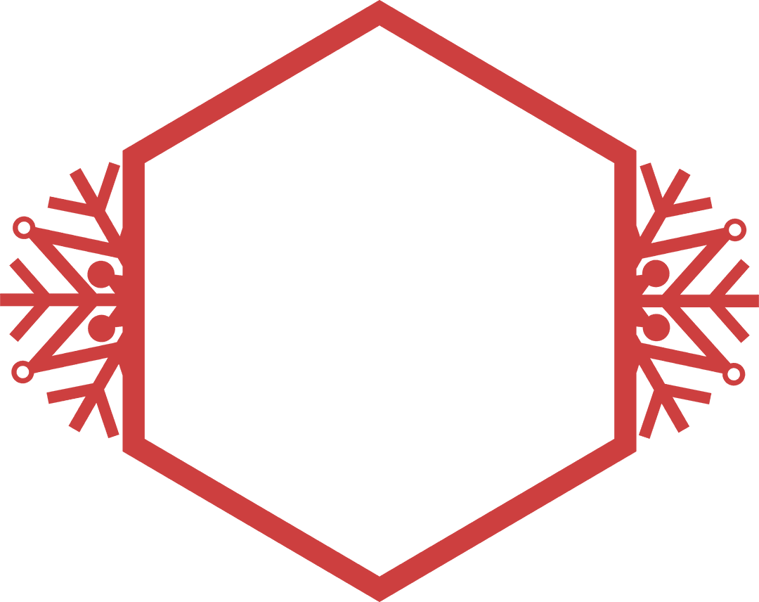 Red Hexagonal Snowflake Frame on Transparent Background