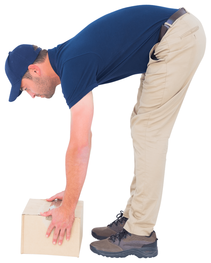 delivery man in uniform lifting box in transparent environment - Download Free Stock Images Pikwizard.com