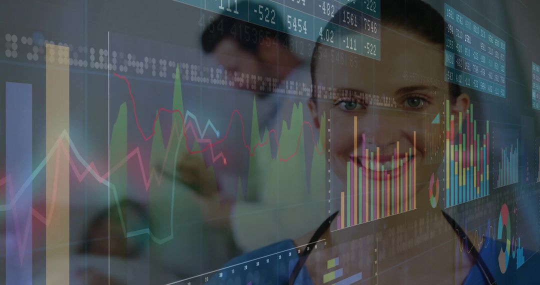 Clinician Analyzing Health Data on Transparent Digital Display