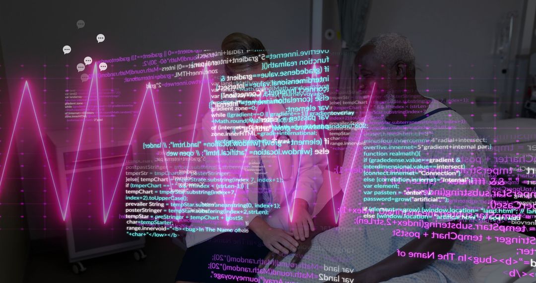 Doctors in Consultation with Futuristic Tech and Digital Data Overlay