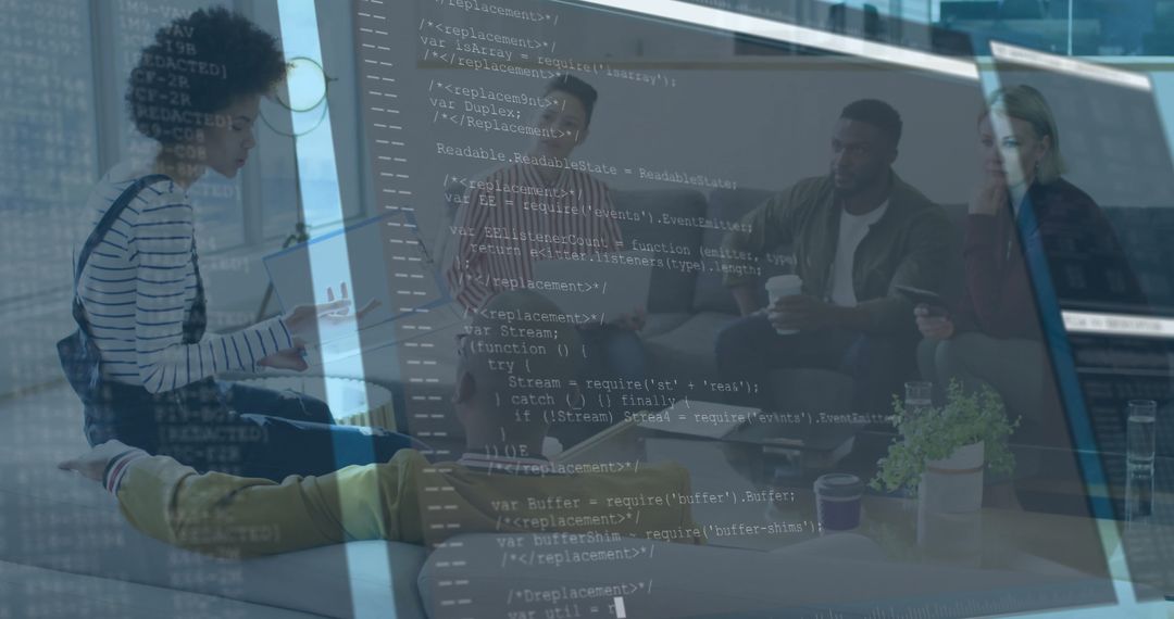 Diverse Team Brainstorming Innovative Tech Ideas in Modern Office