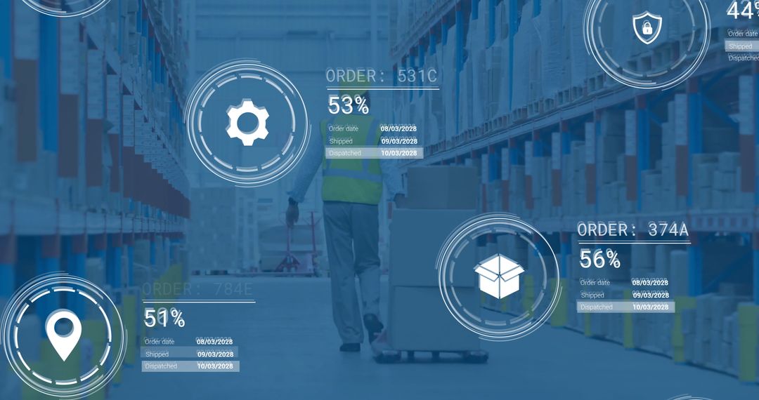 Digital Interface Displaying Warehouse Data Amidst Worker