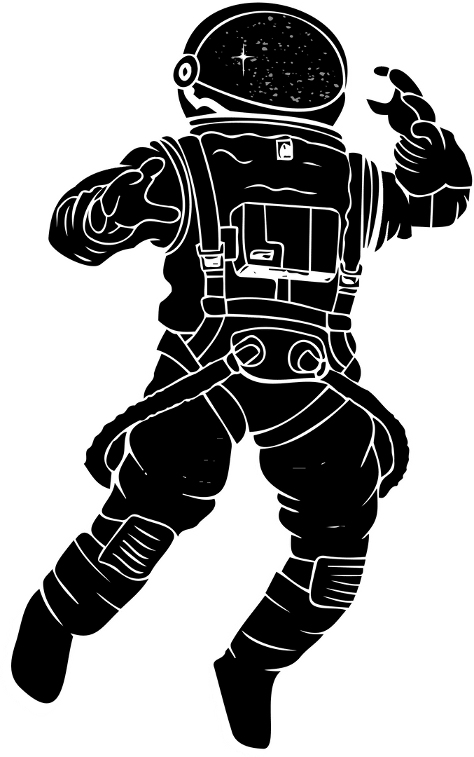 Monochrome Vector Astronaut Floating on Transparent Background