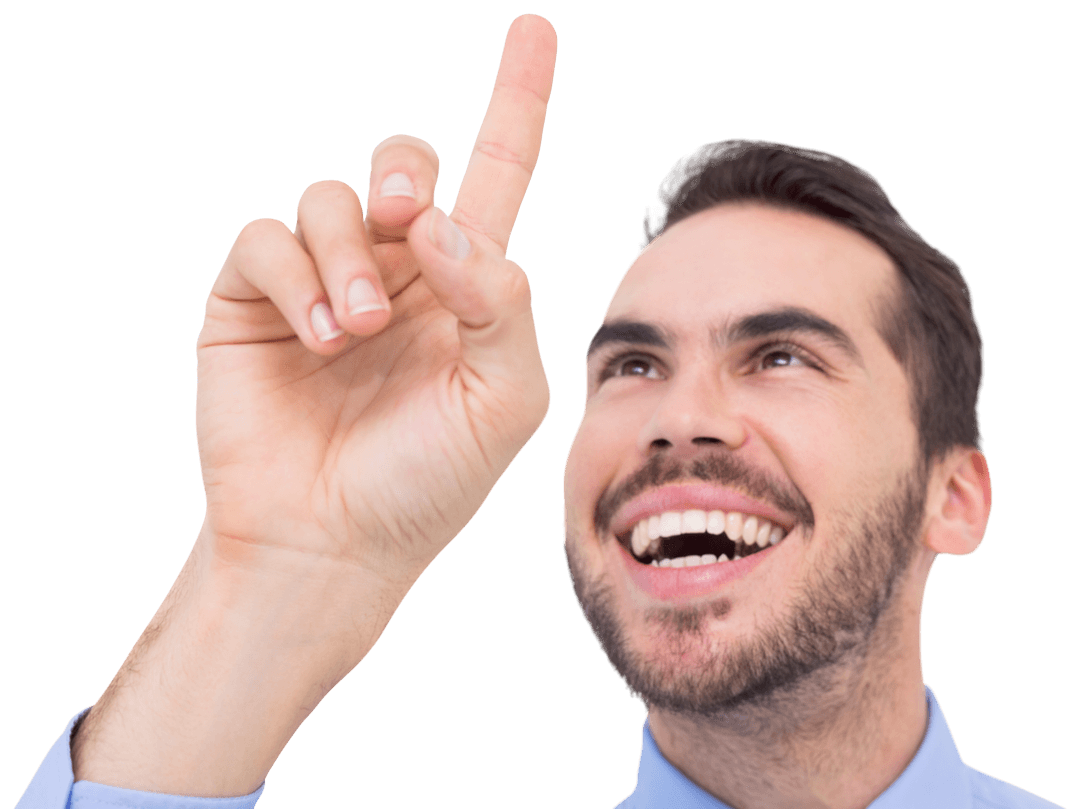 Transparent Enthusiastic Businessman Pointing Up