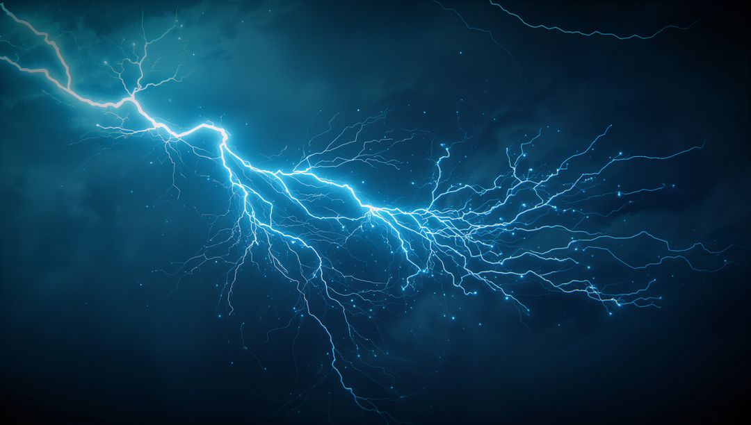 Forking Electric-Blue Lightning Cutting Through Storm Clouds