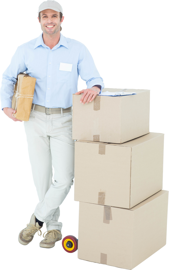 Positive Delivery Worker Transparent Background Parcel Stack - Download Free Stock Images Pikwizard.com