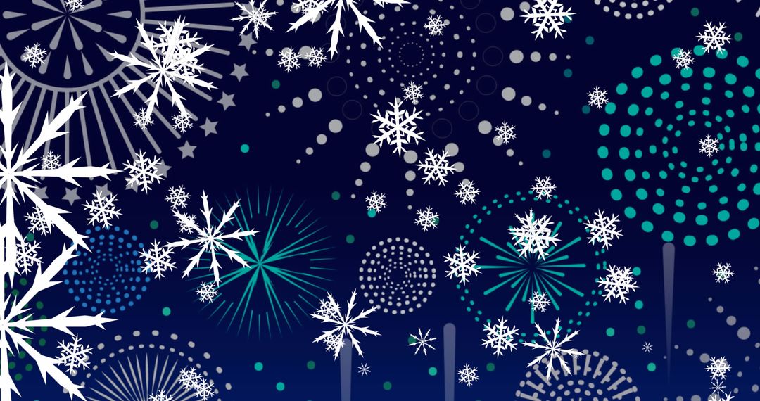 Festive New Year Fireworks and Snowflakes on a Starry Night