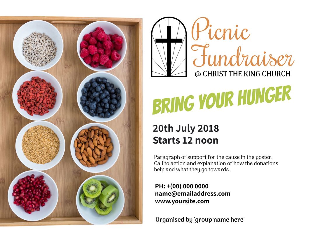 Community Picnic Fundraiser Invitation with Healthy Snacks