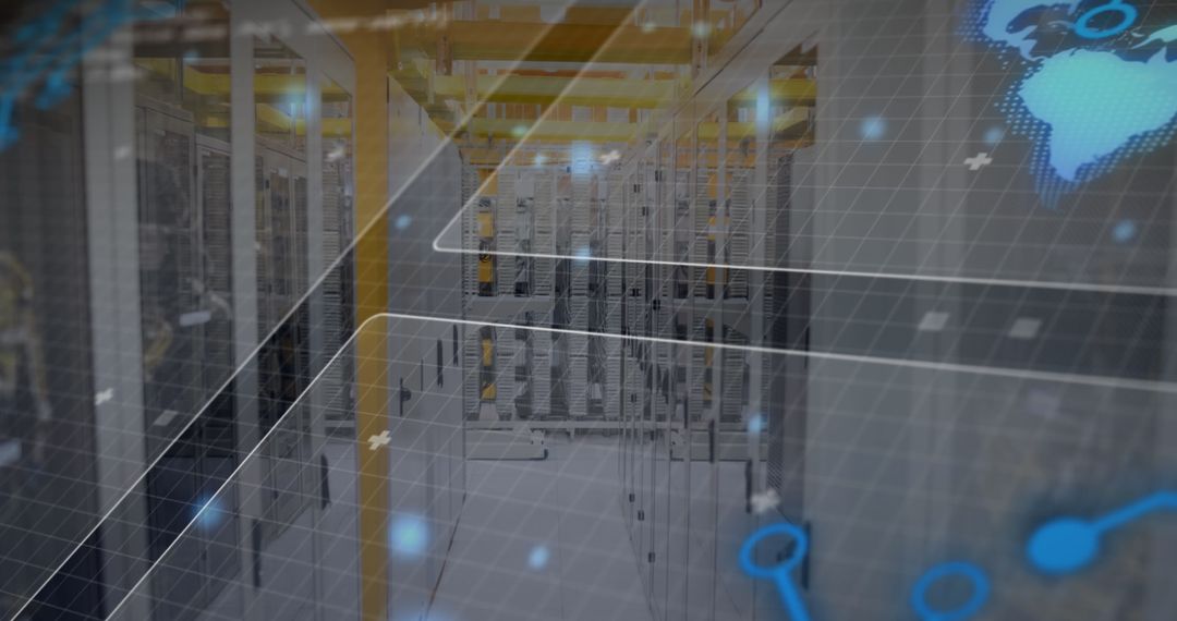 Digital Data Processing Concept Highlighting Global Networks in Modern Server Room