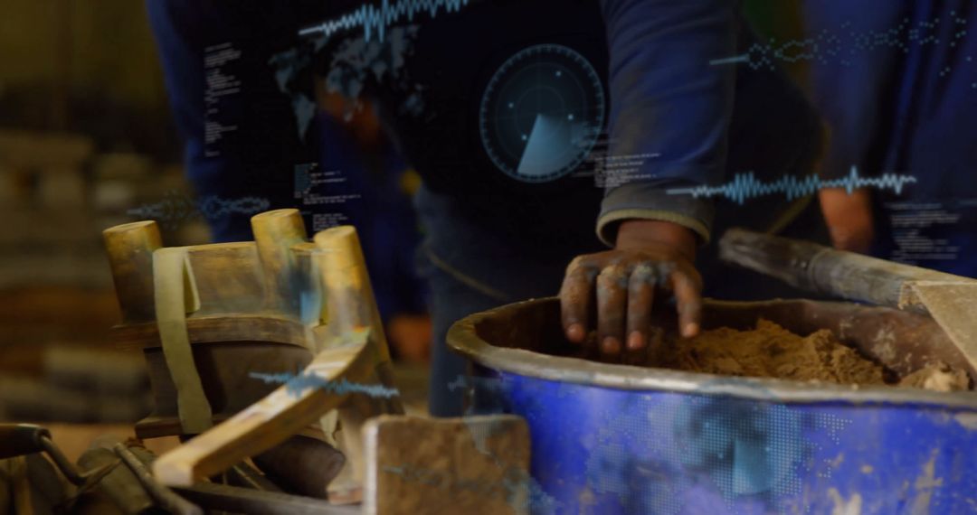 Craftsman's Hands Mixing Clay in Artisan Workshop