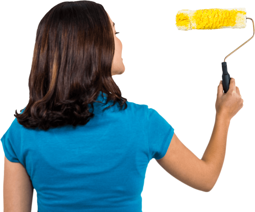 Woman Holding Paint Roller with Transparent Background